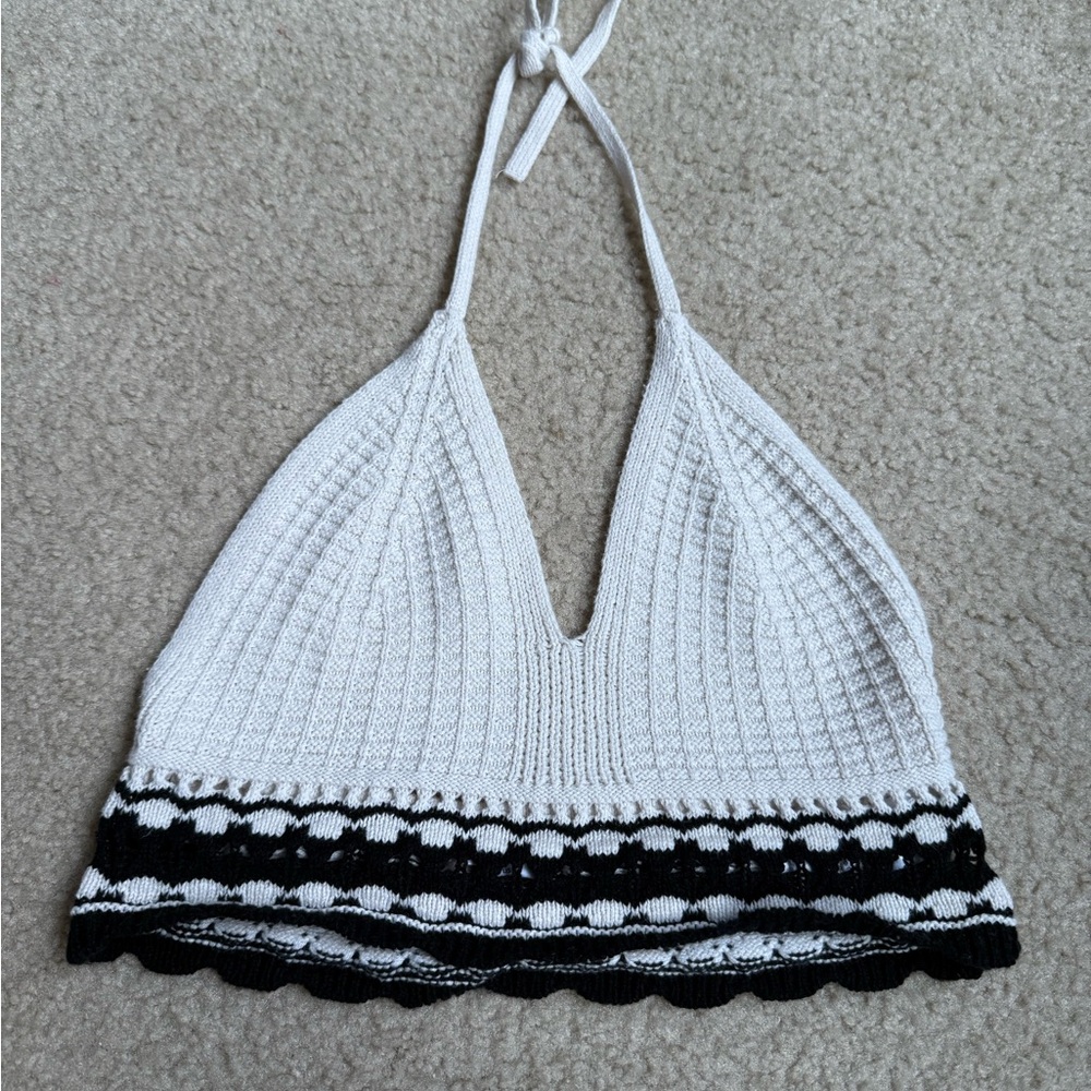 Sincerely Jules Cream and Black Knit Halter Top